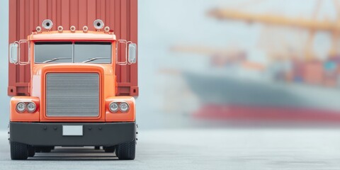 Colorful toy truck on a clean surface with focus capturing every detail of the container truck design and bright colors in natural light