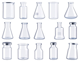 Collection of empty glass laboratory containers
