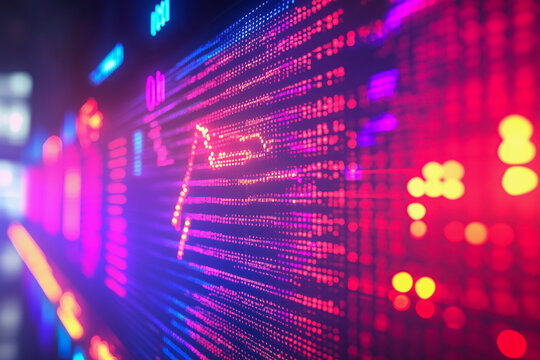 Financial news anchor discussing market trends, with stock tickers and economic charts displayed on the screen behind them - Powered by Adobe
