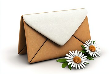 Brown Textured Envelope with White Fluffy Lining and Daisies