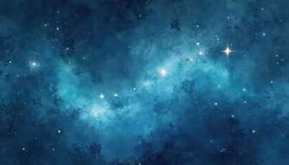 Obraz premium Watercolor illustration of the night sky with many stars. Blue watercolor background depicts glowing starry cosmos. Abstract universe background for wallpaper design. Space fantasy art.