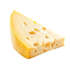 A wedge of pale yellow cheese with numerous small holes, isolated on a black background