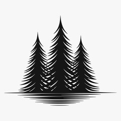 Hand drawing a tree pine silhouette vector