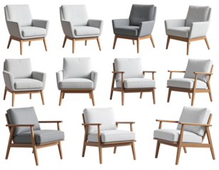 Various modern armchairs in different colors and styles