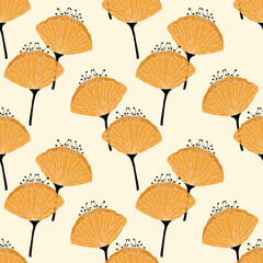 Obraz premium Yellow silhouettes of Eschscholzia flowers. California poppy pattern, golden poppy.