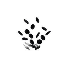 silhouette of fast moving coins on white background