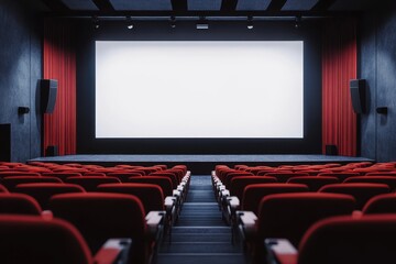 Fototapeta premium Movie theater auditorium with screen on white background