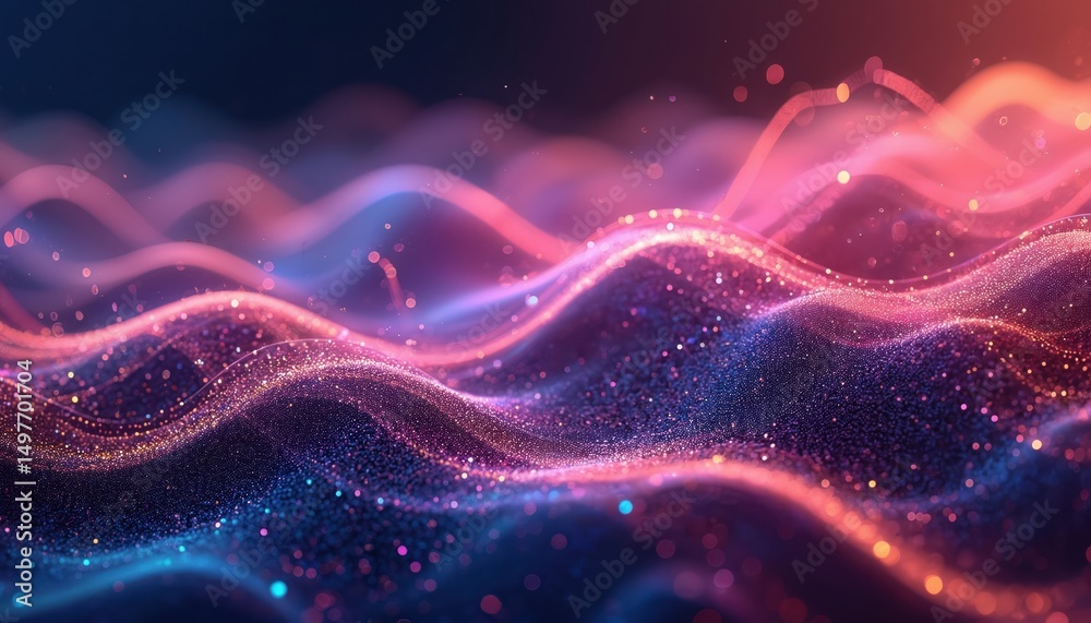 Leinwandbilder Intricate neon wave artwork with overlapping, undulating lines. Complex visually stunning pattern. Digital abstract design features a blend of flowing shapes and vibrant colors in motion.