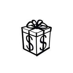 silhouette of gift with dollar on white background
