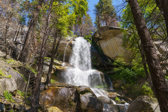 Nobe Young Falls in Sequoia National Forest. Viewed from below. Johnsondale, California