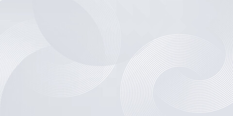 Abstract white glowing geometric lines on gray background. Futuristic technology concept. Modern shiny white circle lines pattern.
