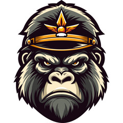 army commander gorilla face in flat color block editable vector illustration suitable for t-shirt print and cartoon graphics