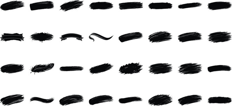 Set of black ink splash, blot, and stain vector brash  with and  silhouettes