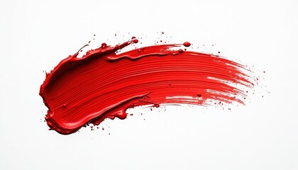Bold red paint brush stroke isolated on white background. Artistic design element with texture. Vibrant abstract illustration for web design, graphic design, creative projects.
