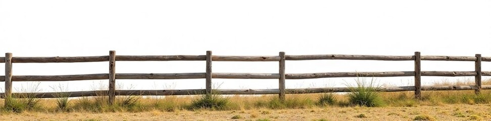 Fototapeta premium A rustic wooden ranch fence against a bright white background, perfect for design projects needing a clean, country feel Ideal for branding, websites, and more , simple, rustic