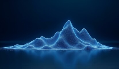 A digital representation of a mountain range with a glowing blue outline against a dark background