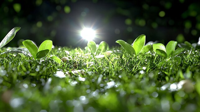 Green Grass and Plants with Sunlight