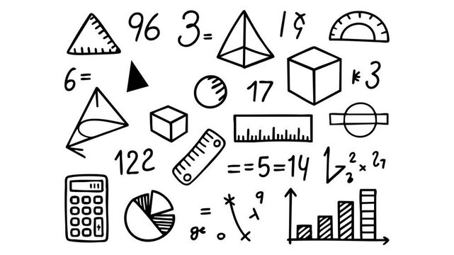 Collection of Black Geometric Shapes and Math Symbols