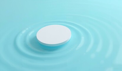 A white circular object creating ripples on a light blue surface