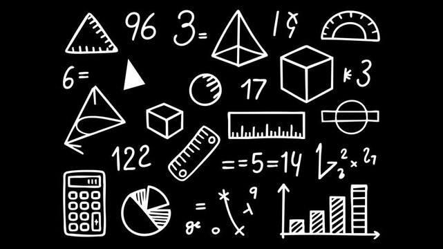 Hand Drawn Math and Geometry Shapes Symbols Background