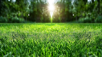 Green Grass with Sunshine Through the Trees