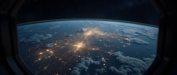 Earth from space through spacecraft window