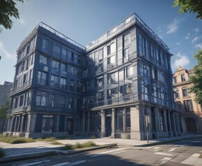 Fototapeta premium Stylized blueprint overlay enhances image with architectural feel , monochrome, cyanotype, sketch