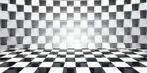 Fototapeta premium Abstract Cubic Checkerboard Room Design Featuring a Dramatic Perspective and Three-Dimensional Cubes