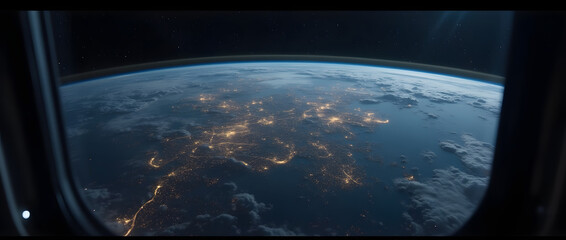 Fototapeta premium Earth from space through spacecraft window