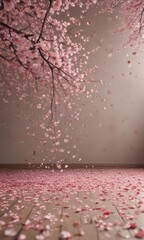 Falling sakura petals create a soft, romantic Japanese-style wallpaper scene ,  falling,  art