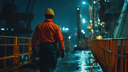 Worker walks home after a long shift.