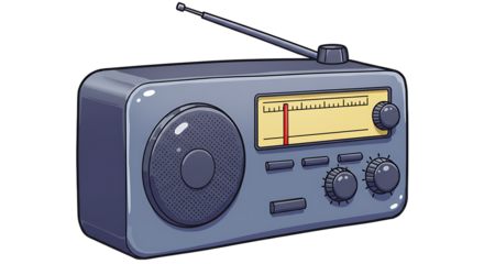 Radio receiver illustration with antenna and speaker