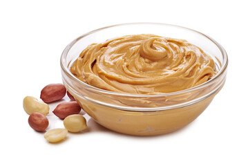 A Glass Bowl Filled with Creamy Peanut Butter Accompanied by Fresh Peanuts on the Side