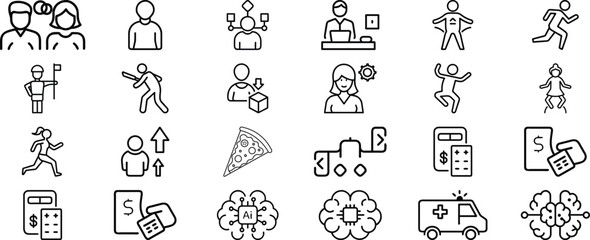 Vector set of decorative design elements with people and computer icons