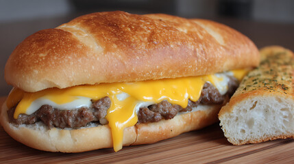 Delicious Cheeseburger Sub Sandwich with Fresh Ingredients and Bread