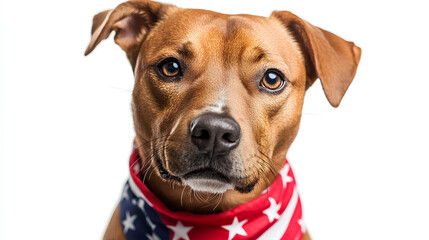Obraz premium Closeup Portrait of Brown Dog in Patriotic Bandana