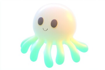3D Cartoon Robotic Jellyfish with Chrome Body and Glowing Circuits on White Background, Ultra High Definition Isometric View