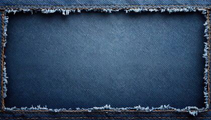 High resolution blue denim jean fabric background with stitched border. Perfect design element, graphic design resource for website backgrounds, posters, social media, textile product design.