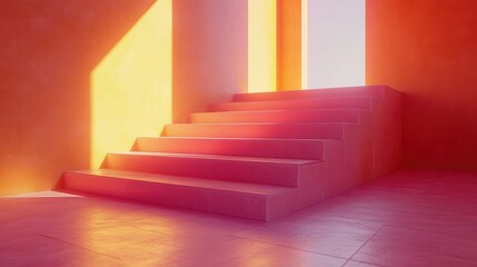 Vibrant, sunlit staircase in a modern, colorful interior