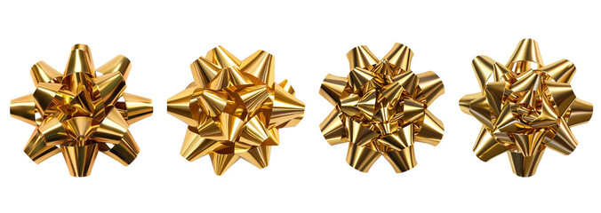 Realistic gold bow collection, isolated on white background