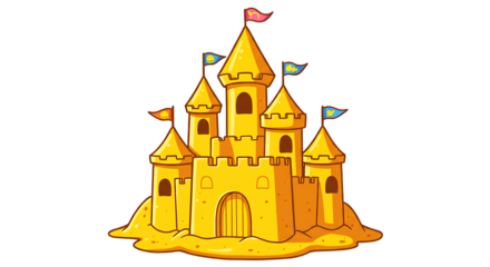 Sandcastle with Flags Illustration