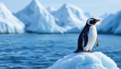 Obraz premium create an illustration of adorable gentoo penguins standing atop a majestic ice blue iceberg