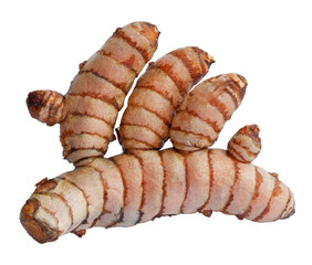 Fresh turmeric root , vibrant natural ingredient. Curcuma longa linn. Fresh raw turmeric root isolated.
