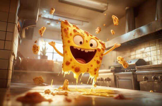 Happy Pizza Slice in Kitchen Chaos