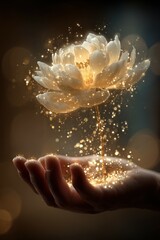 Enchanting lotus flower magic indoor garden digital art soft lighting close-up serenity and beauty