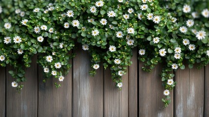 Fototapeta premium Wooden fence covered in white flowers