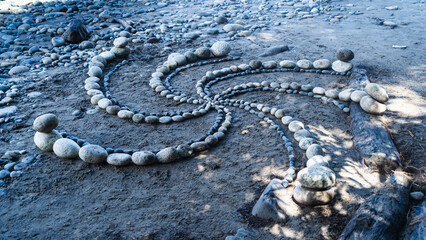 Figures with stones in the river