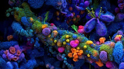Naklejka premium Intricate Multicolored Pollen Structures Microscopic View