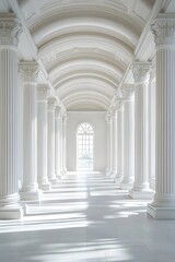 Fototapeta premium Symmetrical columns of a white hall