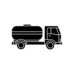 Black silhouette of a tanker truck in a simple vector style. Used to indicate the transportation of liquids, fuel or chemicals. Suitable for infographics, logistics diagrams, UI design.